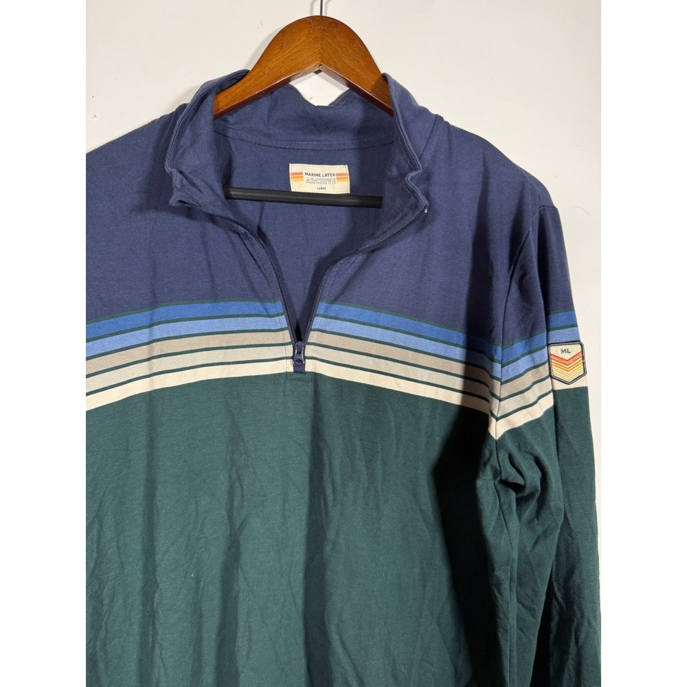 Marine Layer Archive Mens Large Quarter Zip Pullover Colorblock Green Blue